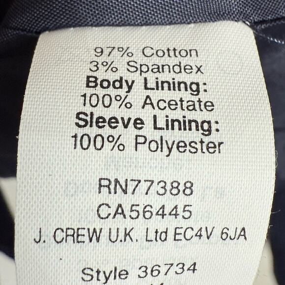 J.CREW Navy Classic Suiting Cotton Button-front Blazer W1770 Sz 2 - Picture 5 of 7